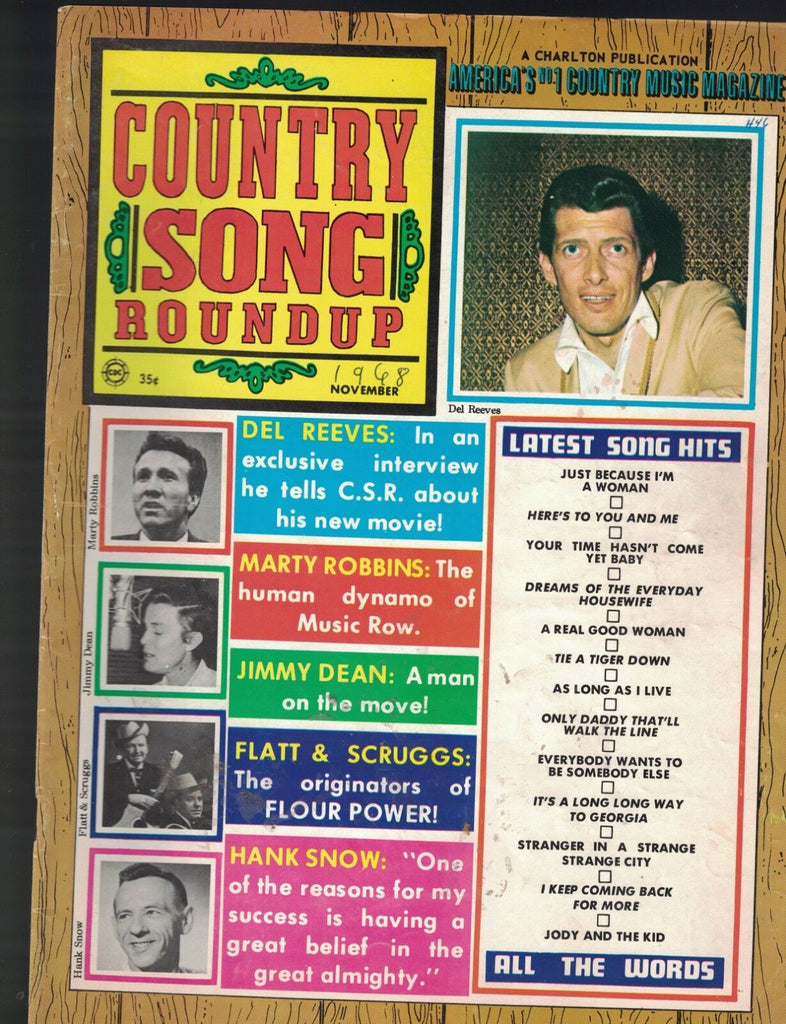 Country Song Roundup November 1968 Del Reeves Jimmy Dean Hank Snow