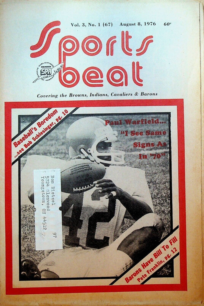 Northeast Ohio Sports Beat Magazine August 8 1976 Cleveland Browns Paul Warfield