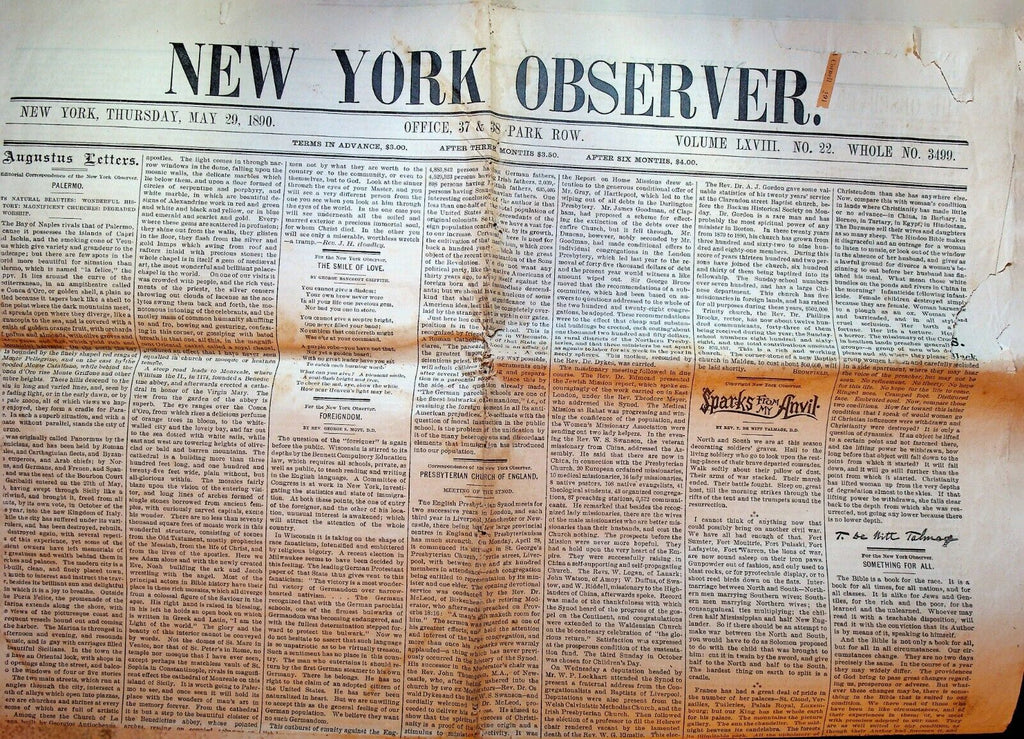 New York Observer May 29 1890 Presbyterian Thomas De Witt Talmage