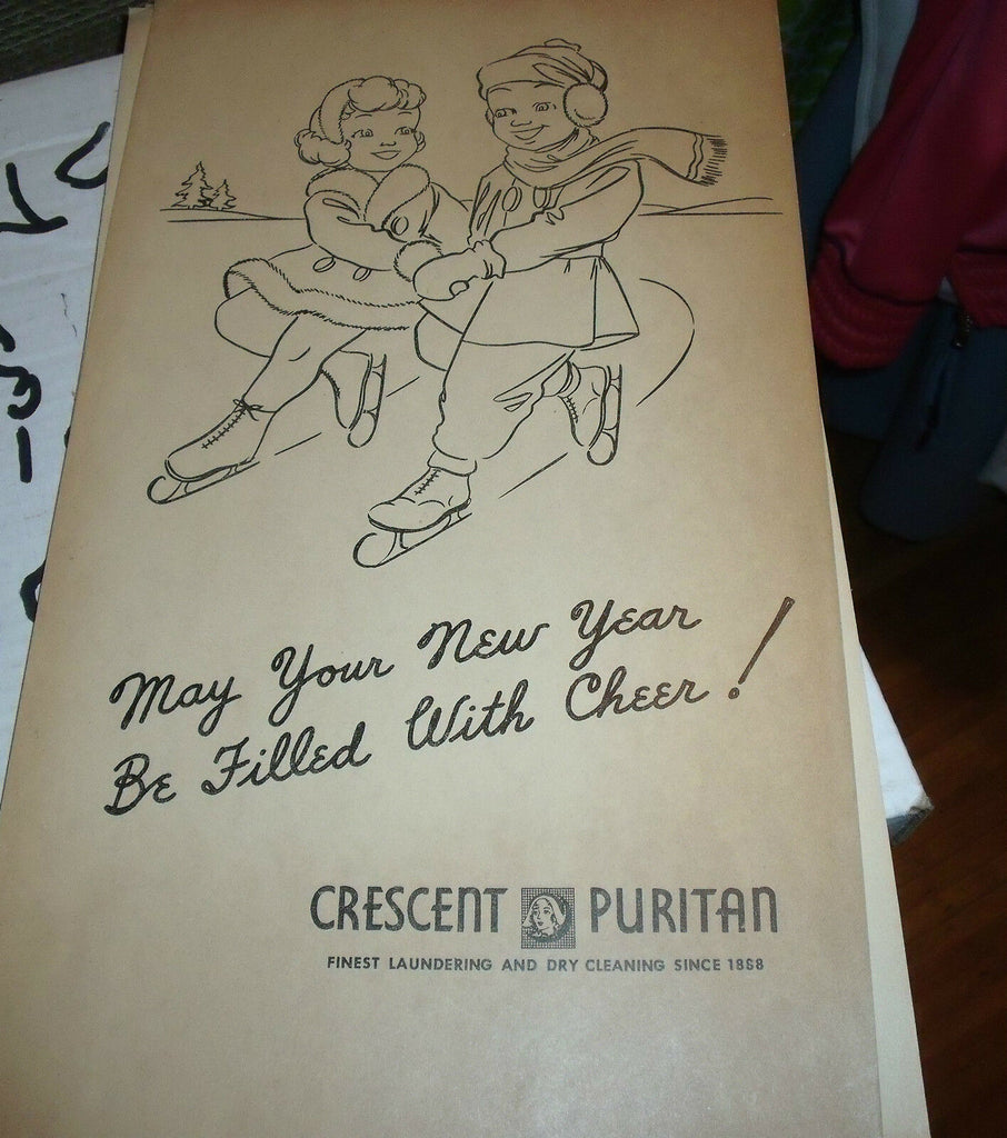 1950s Crescent Puritan Laundry & Dry Cleaners cardstock ad-  Ice Skating