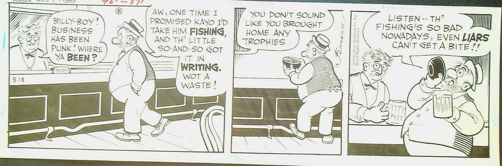 Moon Mullins Ferd Johnson Original Comic Strip Art August 18 1969 Fishing