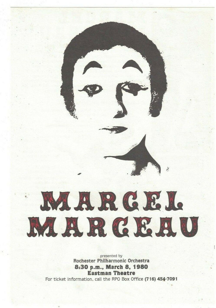 Marcel Marceau Rochester Philharmonic Orchestra Ad Sheet 1980