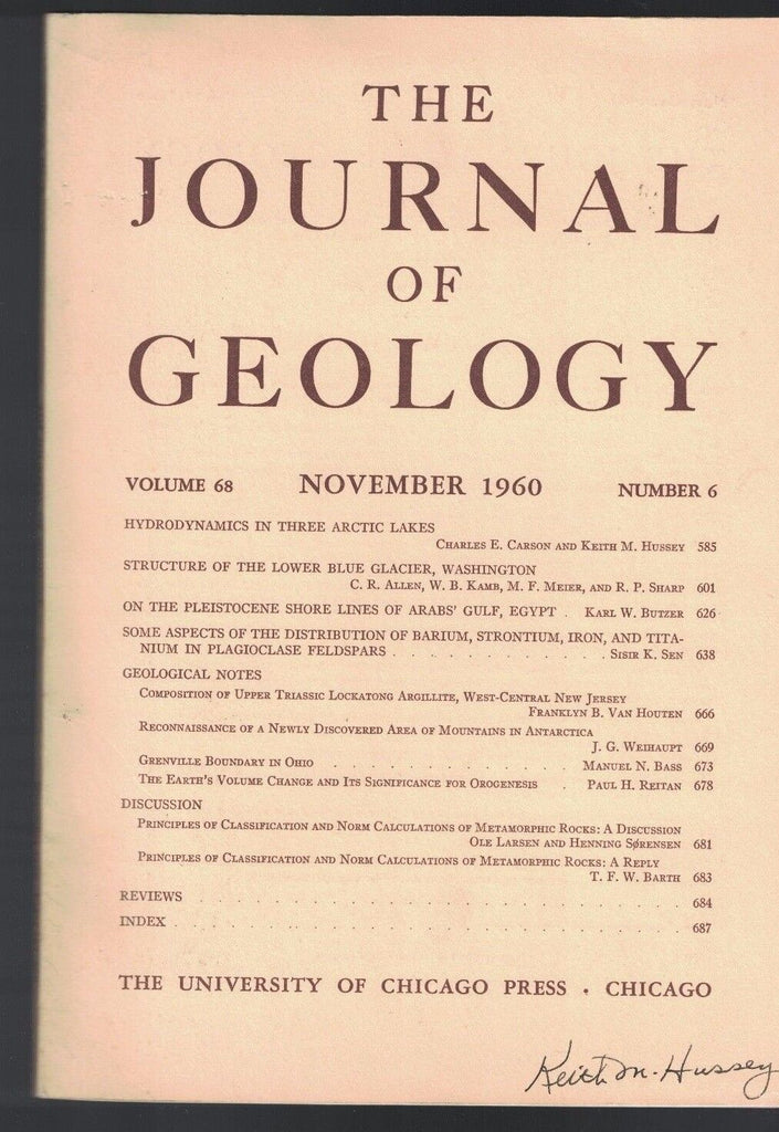 The Journal of Geology Magazine November 1960 Arctic Lakes Lower Blue Glacier