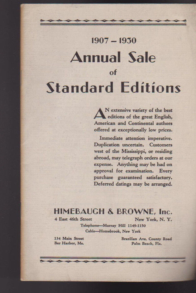 Himebaugh & Brown Annual Sale of Standard Edition Books Catalog 1930