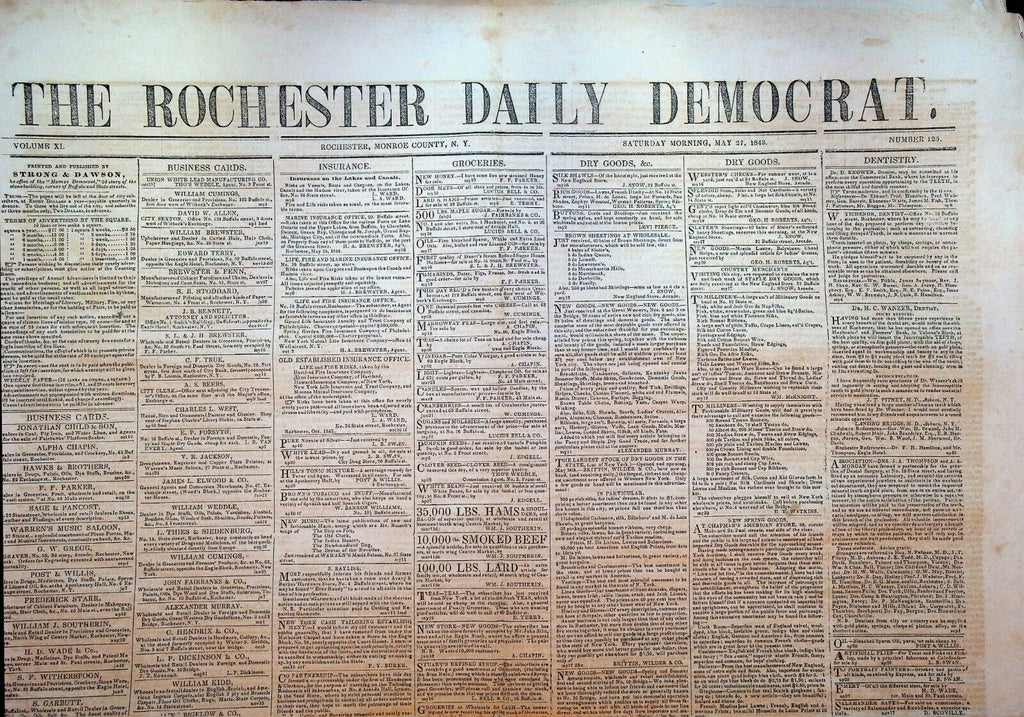 Rochester NY Daily Democrat Newspaper May 27 1843 Daniel Webster