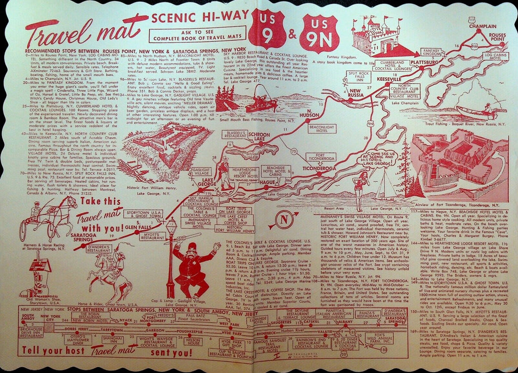 Thousand Islands Placemat 1970s Travel Mat Highway US 9 & 9N