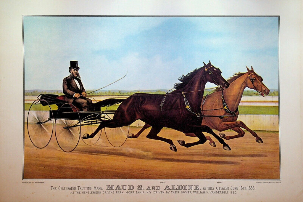 Currier & Ives Calendar Topper 1966 Celebrated Trotting Mares Maud S & Aldine
