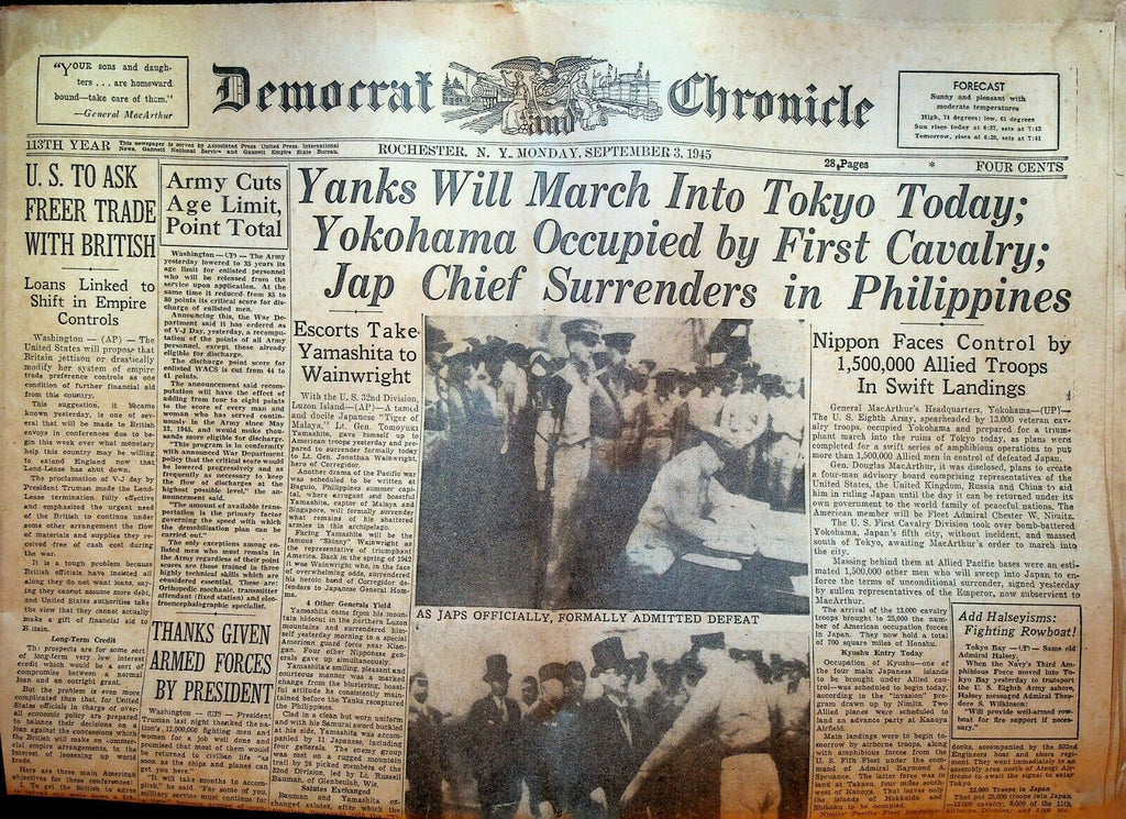 Rochester Democrat & Chronicle September 3 1945 WWII Japan Rudolph Dunbar