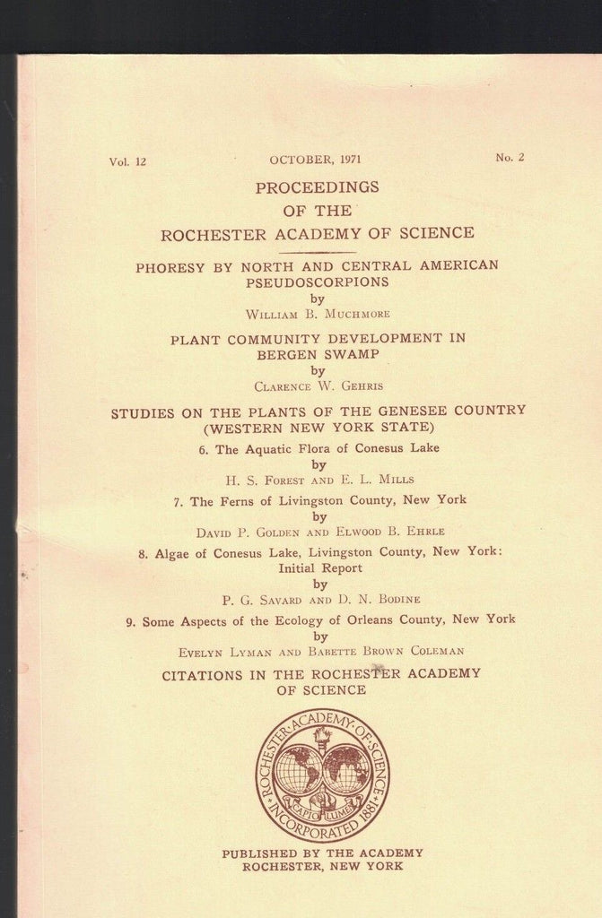 Proceedings of Rochester Academy of Science October 1971 Bergen Swamp