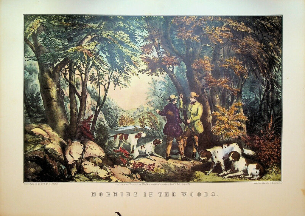 Currier & Ives Calendar Topper 1953 Morning in the Woods Dogs