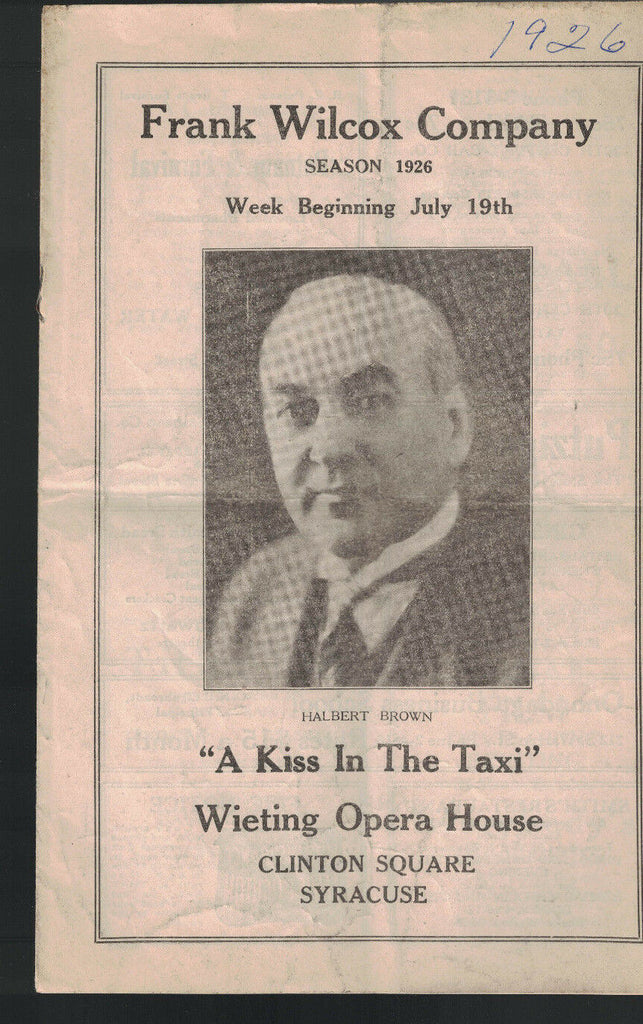 A Kiss In the Taxi July 19 1926 Program Wieting Opera House Syracuse NY
