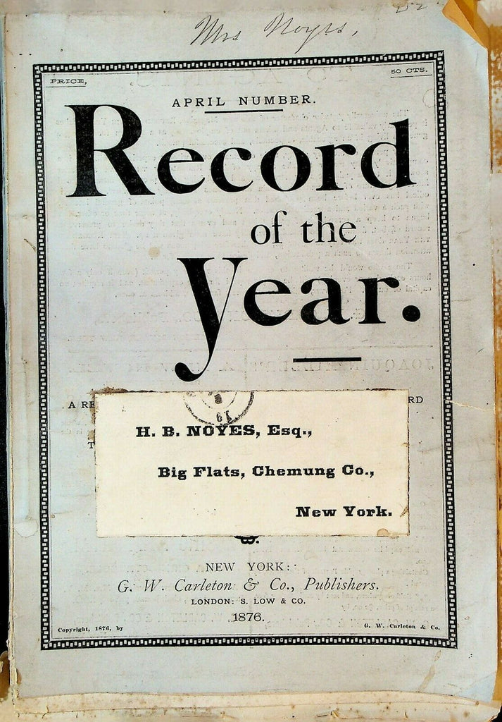 Record of the Year Magazine January 1876 GW Carleton William Astor Henry Clay