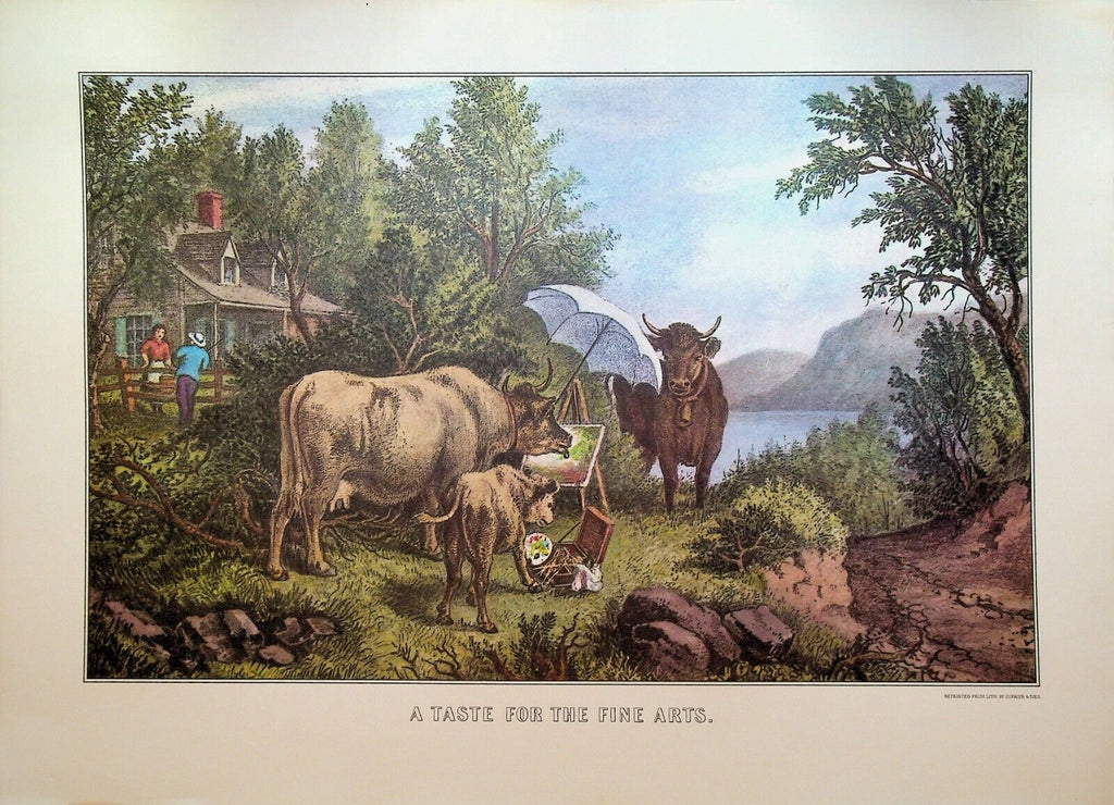 Currier & Ives Calendar Topper 1973 A Taste for the Fine Arts Cows Painting