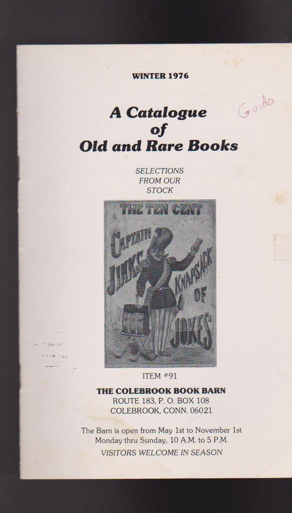 Colebrook Book Barn Winter 1976 Catalogue of Old & Rare Books