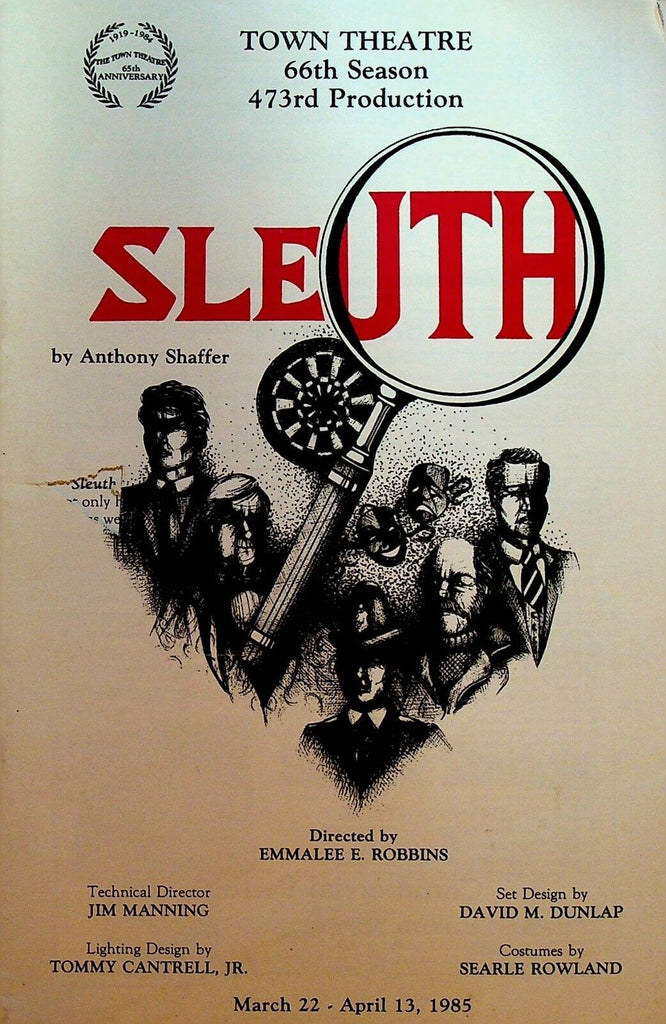 Sleuth Playbill Town Theatre Columbia SC March 1985 Steve Mueller Al McNeely