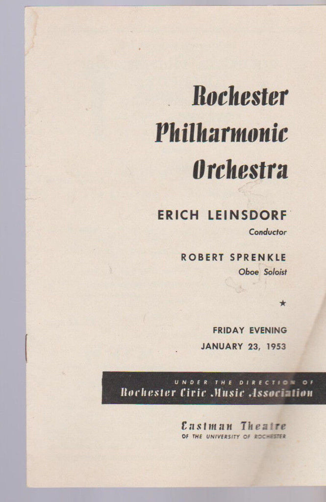 Rochester Philharmonic Orchestra Robert Sprenkle January 23 1953