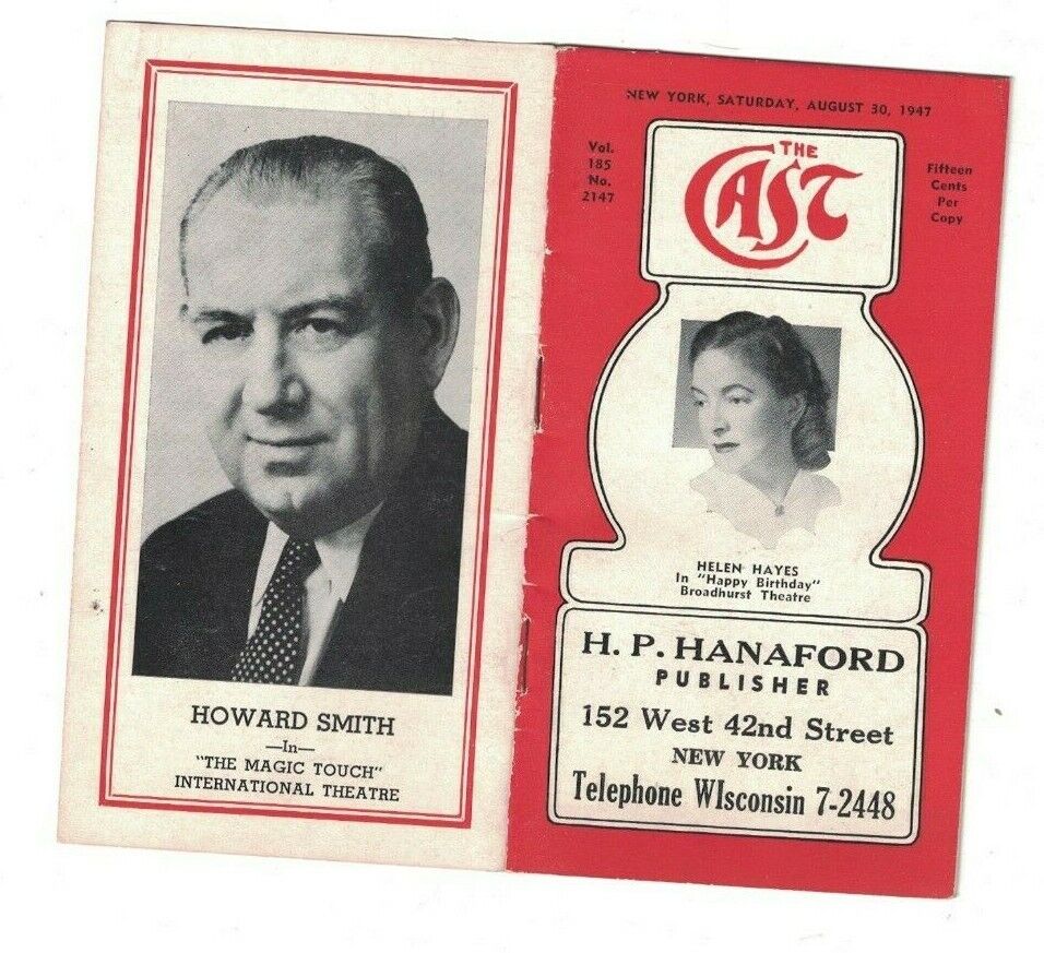 The Cast August 30 1947 Broadway Play Reference HP Hanaford Helen Hayes