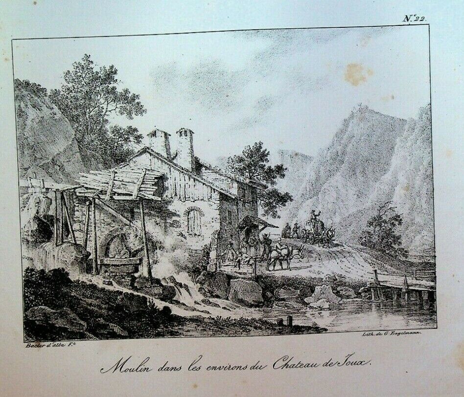 Godefroy Engelmann Lithograph 1820s Mill near Chateau de Joux #22