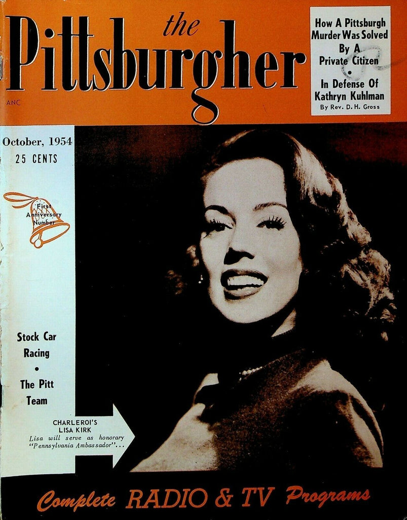 The Pittsburgher Magazine October 1954 Lisa Kirk Stock Car Racing TV Lou Bava
