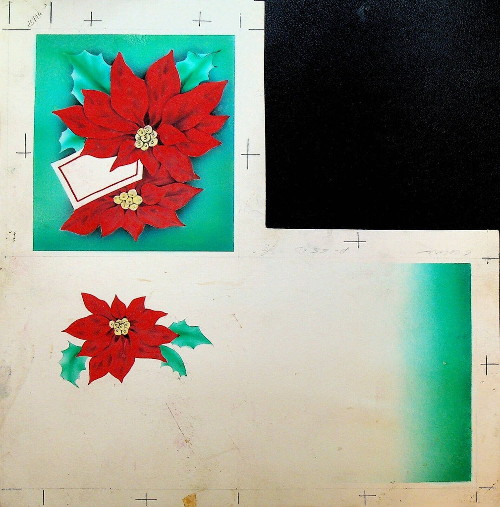 Christmas Card Original Art Samuel Lowe Co 1950s Flowers