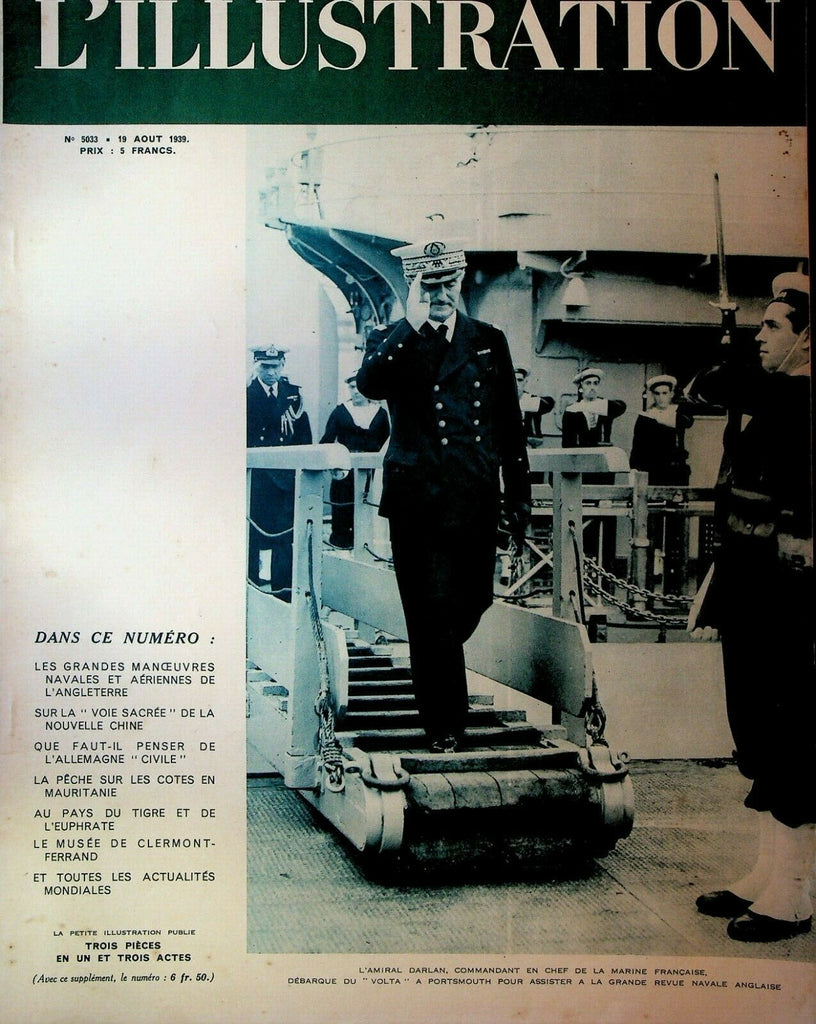 L'Illustration Magazine August 19 1939 China WWII Admiral Darlan