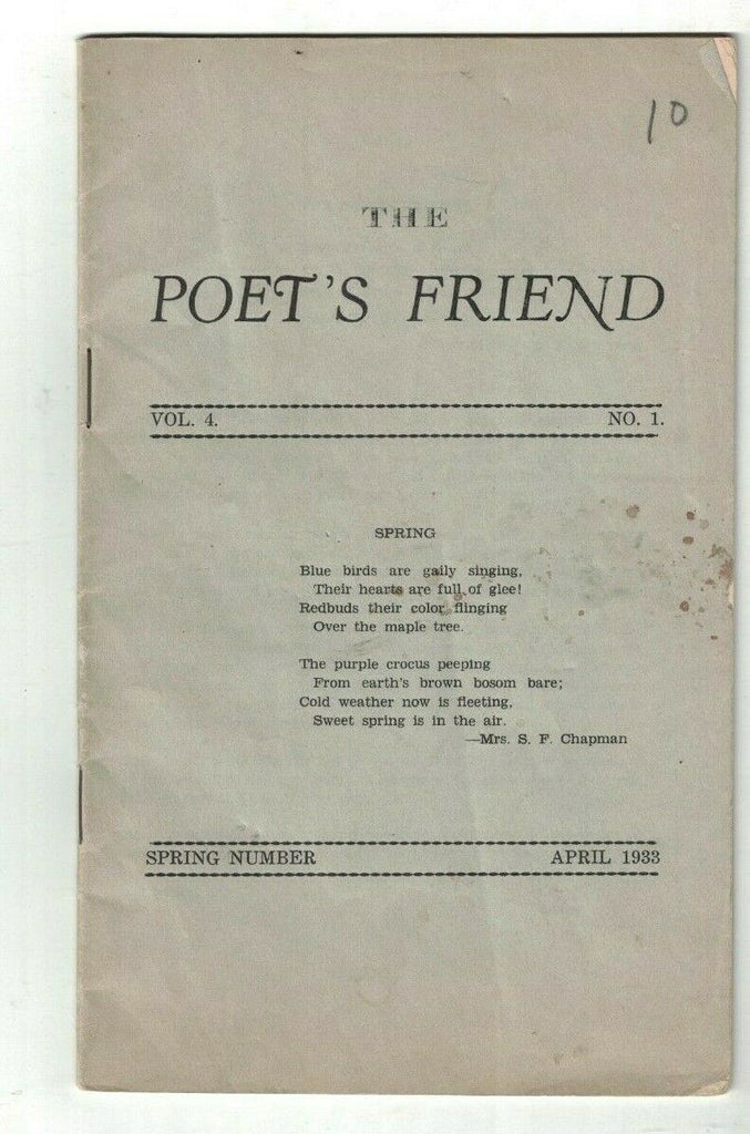 The Poet's Friend April 1933 Booklet Stanberry Mo Stella V Jones Ben H Smith