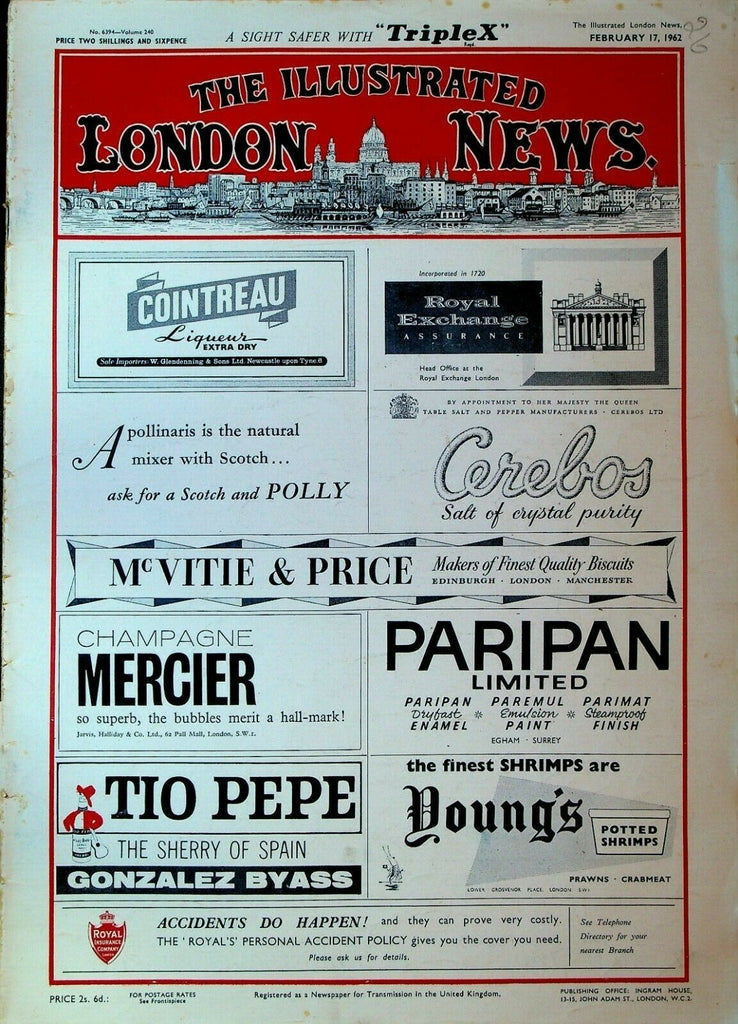 Illustrated London News February 17 1962 Paris Riots Peter Snell Jayne Mansfield