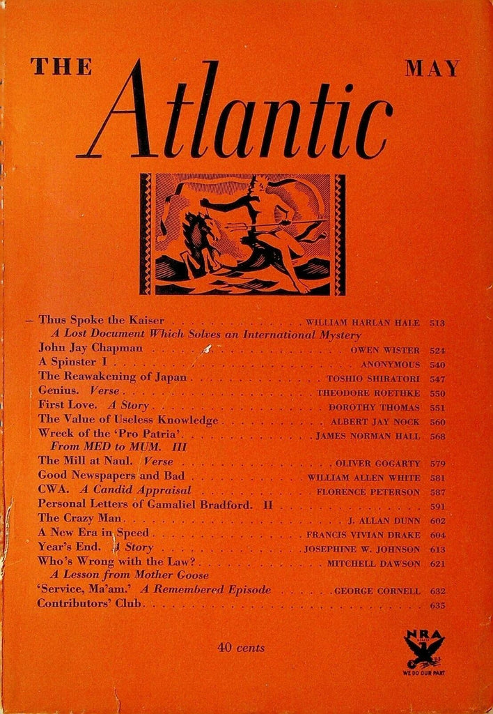 Atlantic May 1934 Japan Civil Works Administration CWA Kaiser William II