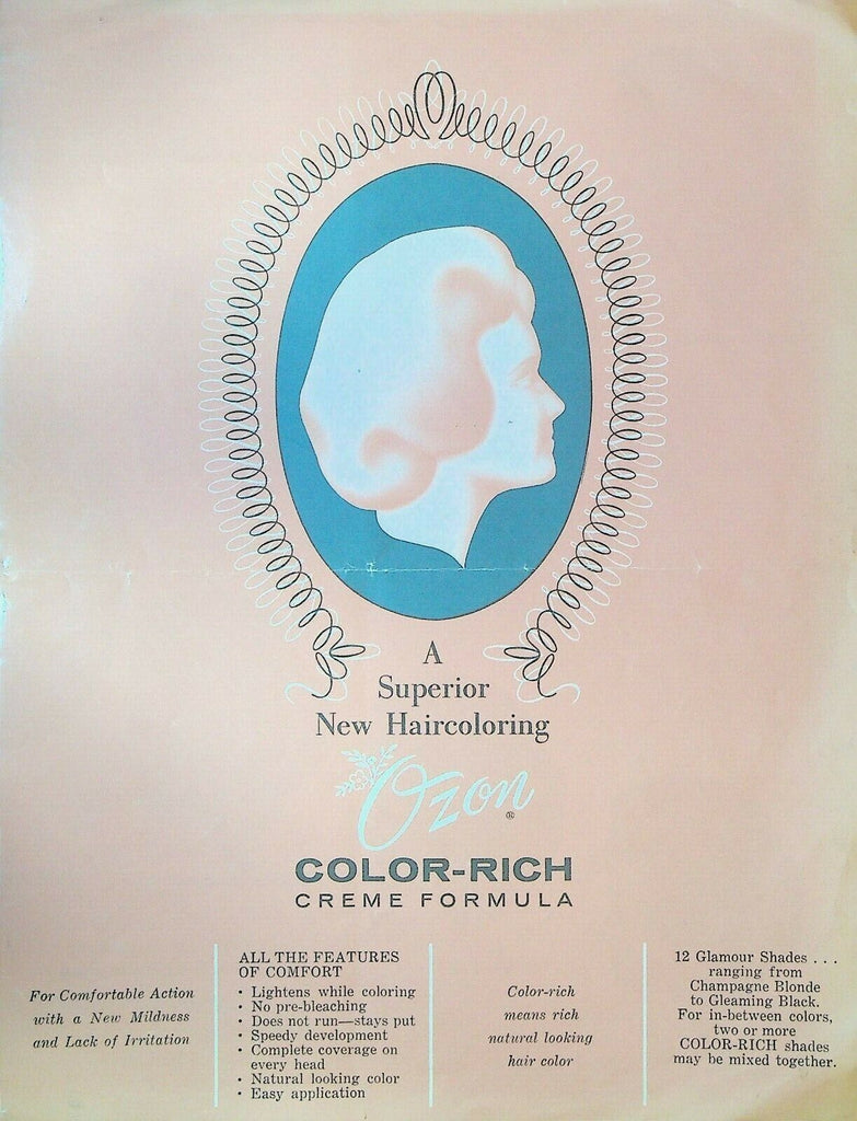 Ozon Color-Rich Creme Formula Brochure Hair Coloring 1950s Brooklyn NY