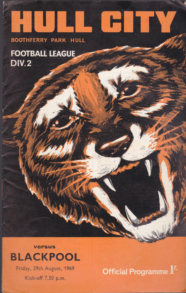 Hull City Tigers Official Programme v Blackpool August 29 1969 Soccer Football