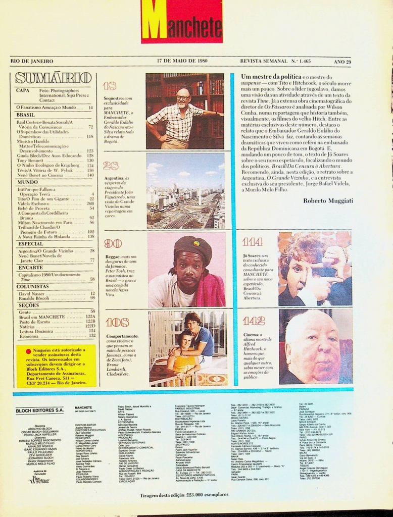 Manchete Magazine May 17 1980 Alfred Hitchcock Peter Tosh Tony Bennett