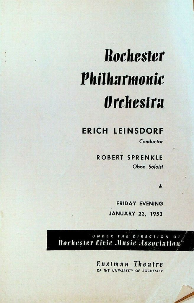 Rochester Philharmonic Orchestra Program Robert Sprenkle January 23 1953
