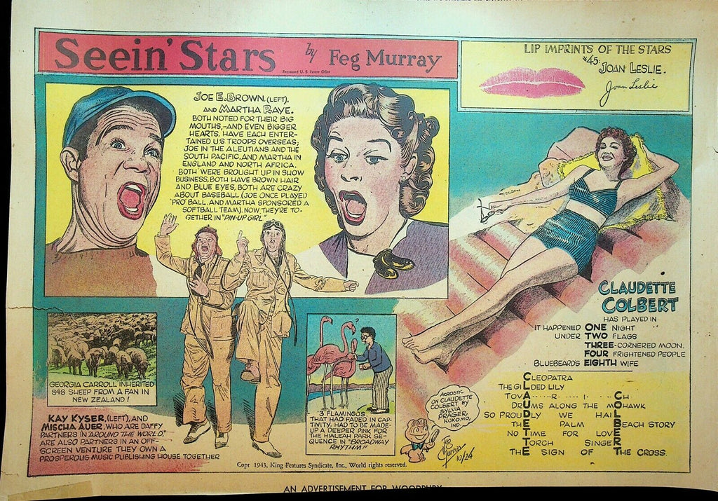 Seein Stars Comic Strip October 24 1943 Claudette Colbert Martha Raye Kay Kyser