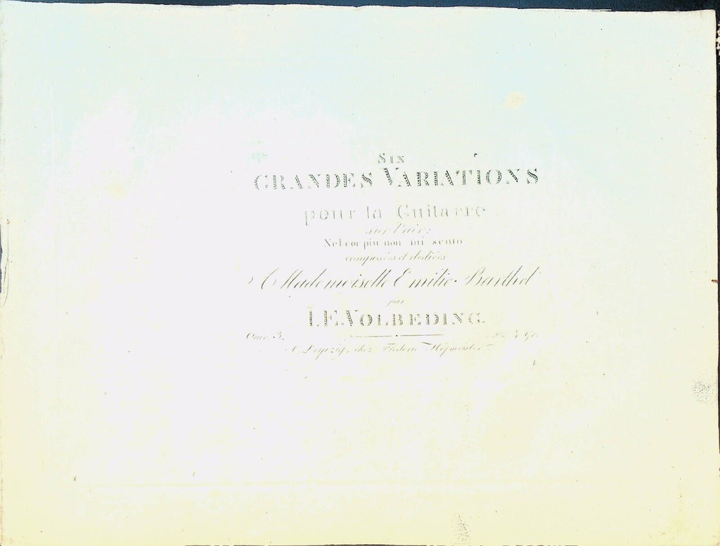 Six Grandes Variations Pour la Guitarre 1812 Sheet Music LE Volbeding