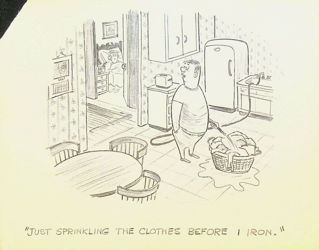Lee DeGroot Original Art Gag Sprinkle Clothes Before Iron Garden Hose