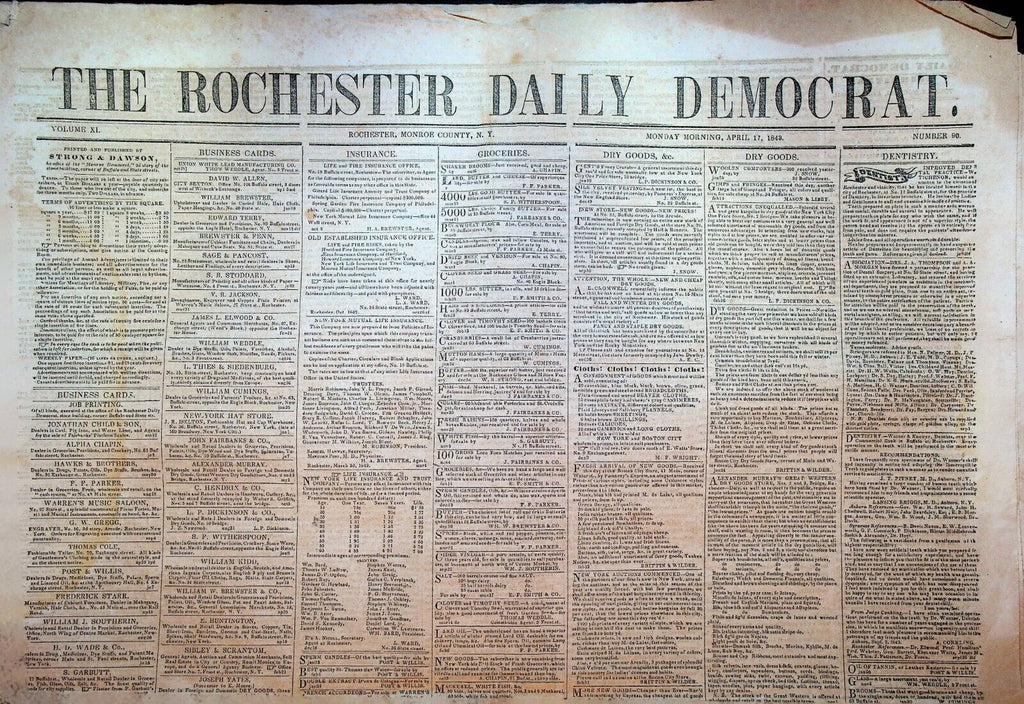 Rochester NY Daily Democrat Newspaper April 17 1843 Canton China
