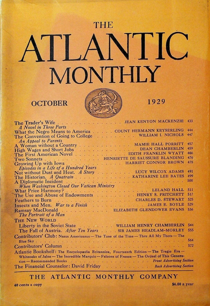 Atlantic Monthly October 1929 Blacks in America Ramsay MacDonald Iowa