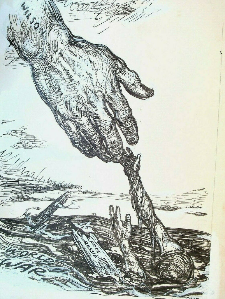 Oscar Cesare Original Art 1918 WWI Woodrow Wilson Saving Russia