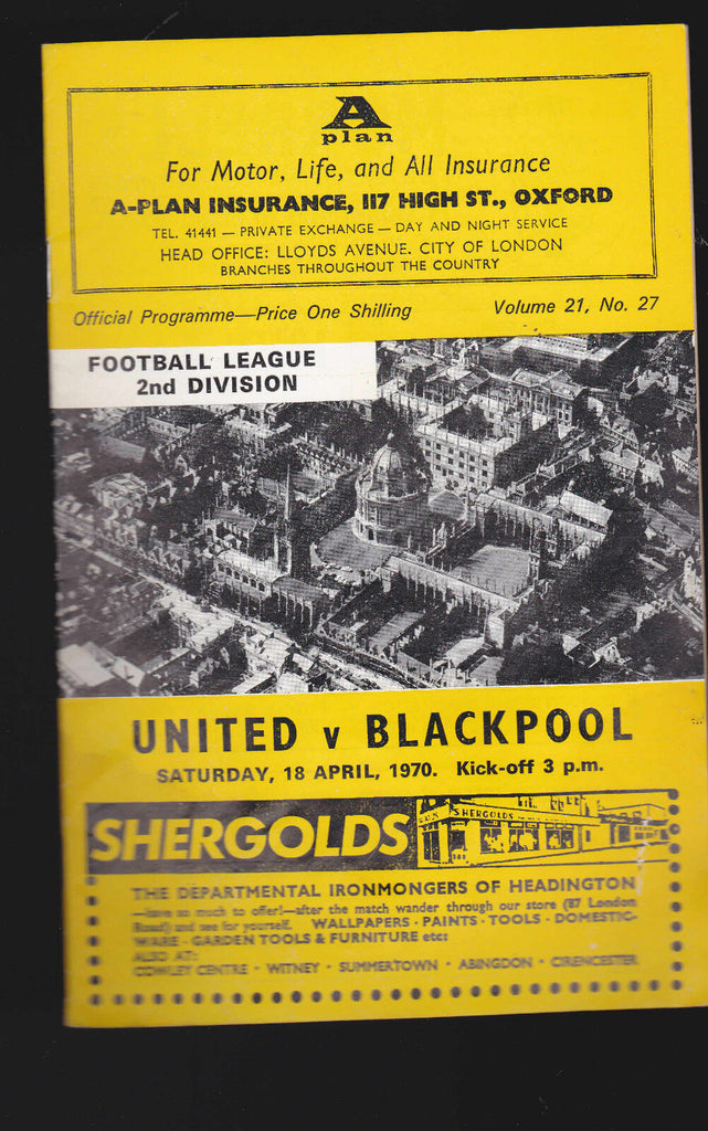 Oxford United v Blackpool Official Programme- April 18 1970