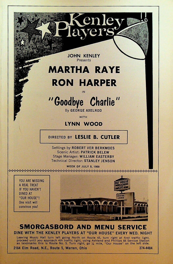 Goodbye Charlie Playbill July 9 1968 Martha Raye Ron Harper Kenley Players