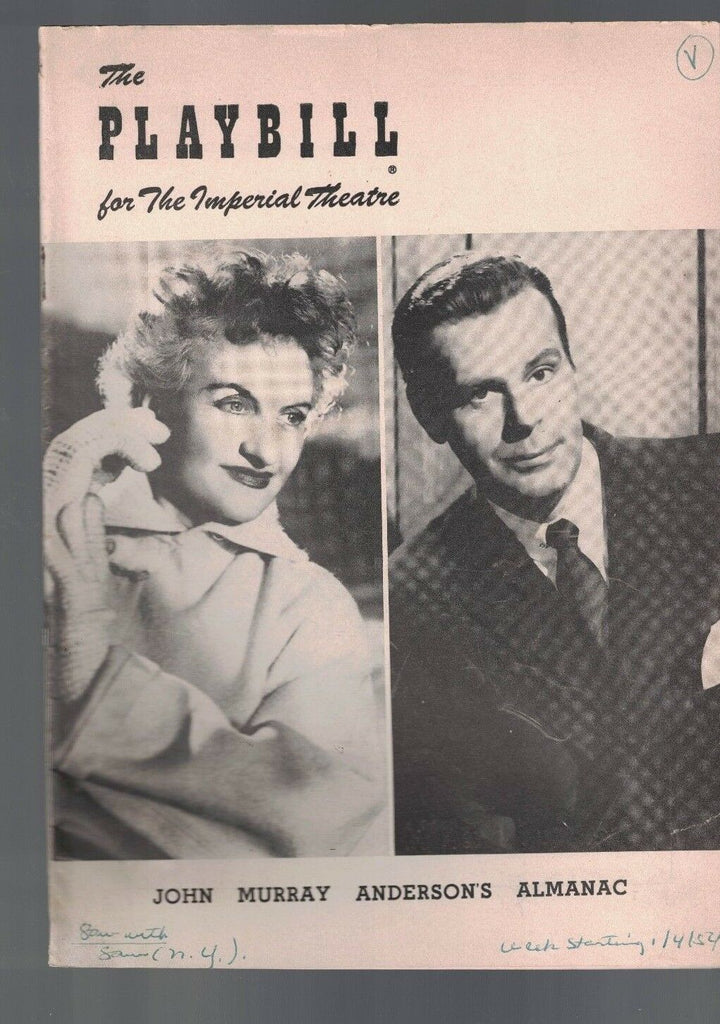 John Murray Anderson's Almanac Playbill January 4 1954 Harry Belafonte