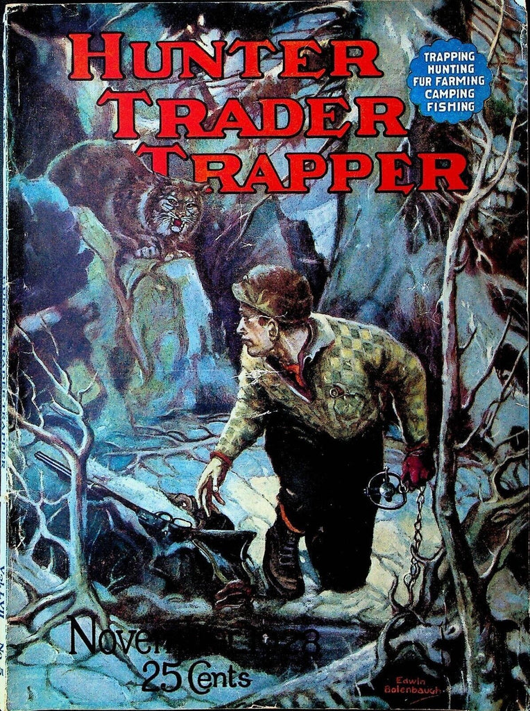 Hunter Trader Trapper November 1928 Edwin Bolenbaugh Harley Davidson Ad