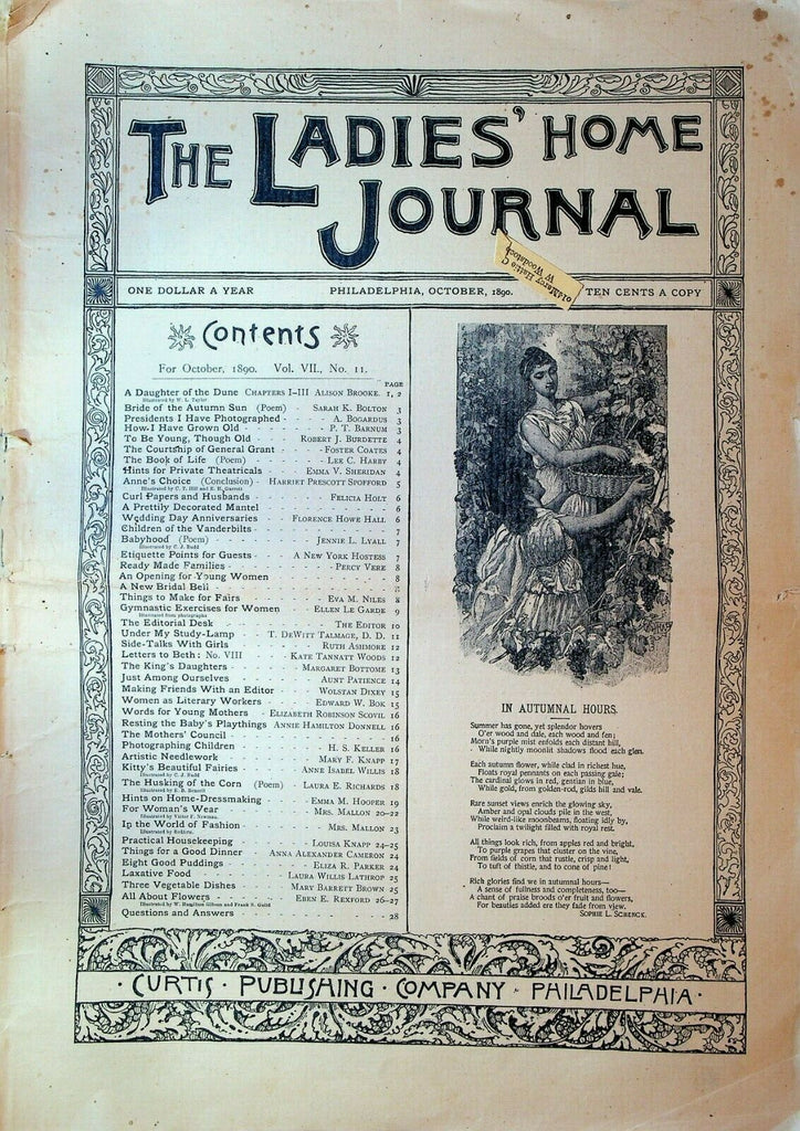 Ladies Home Journal October 1890 PT Barnum Exercises for Women Edward W Box