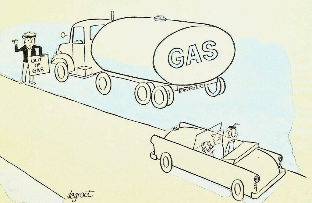 Lee DeGroot Original Art Gag Gasoline Truck Out of Gas