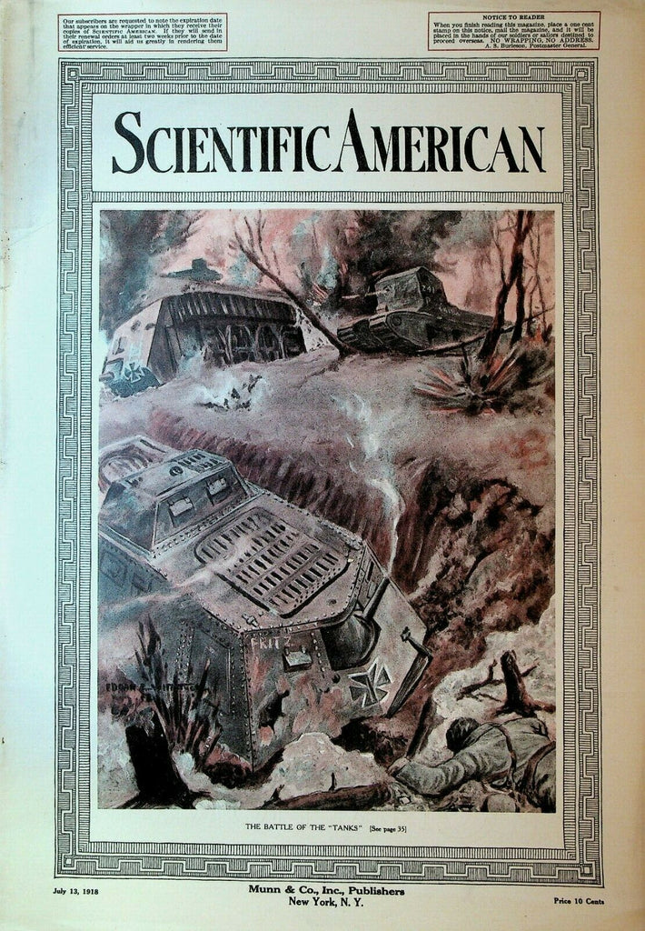 Scientific American July 13 1918 WWI British Whippet Tank Farm Equipment