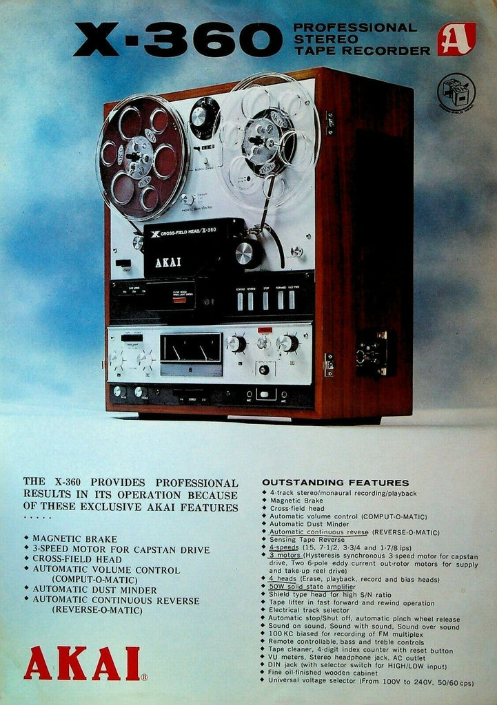 Akai X-360 Professional Stereo Tape Recorder Ad Sheet 1970s