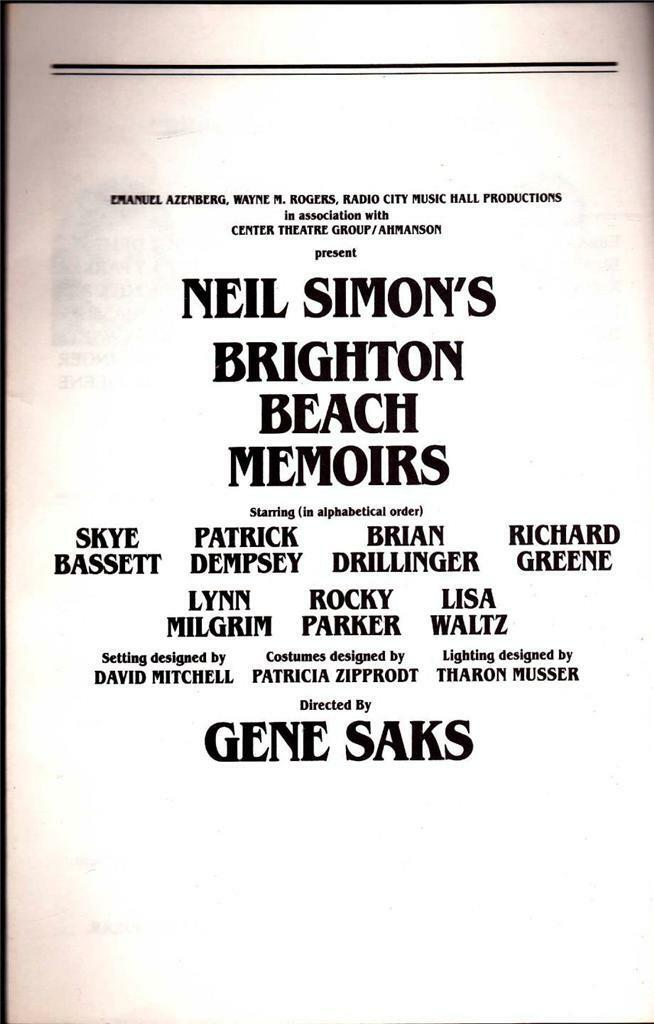 Brighton Beach Memoirs PATRICK DEMPSEY program Neil Simon