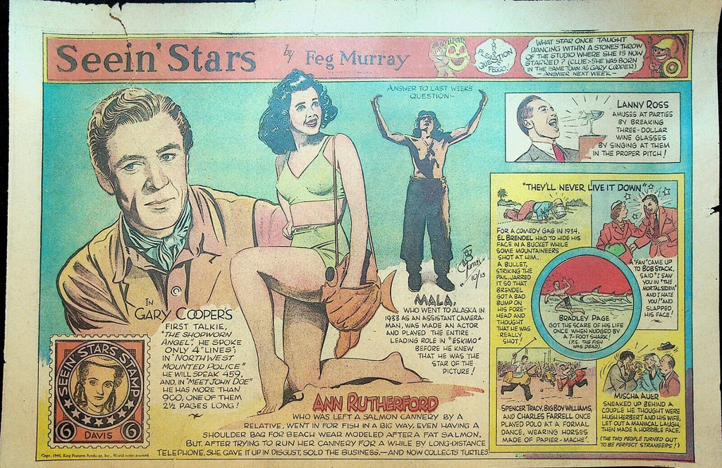 Seein Stars Comic Strip October 13 1940 Mala Gary Cooper Big Boy Williams