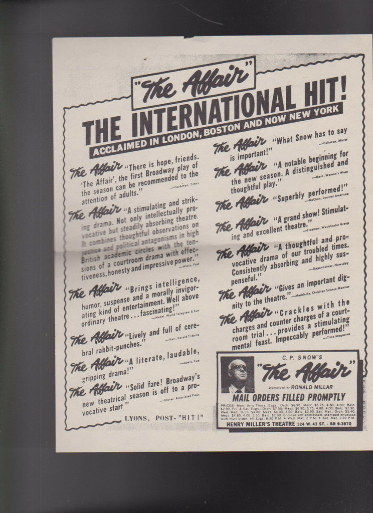 The Affair CP Snow Play Testimonial Flyer 1950s