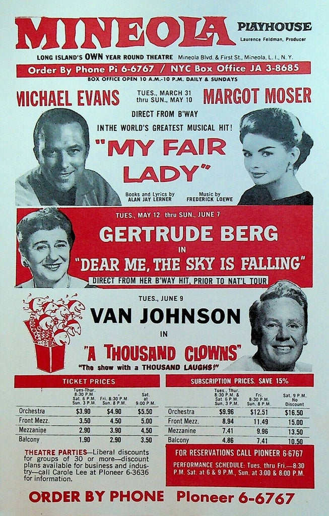 Mineola Playhouse Ad Bill Van Johnson Gertrude Berg Michael Evans Margot Moser